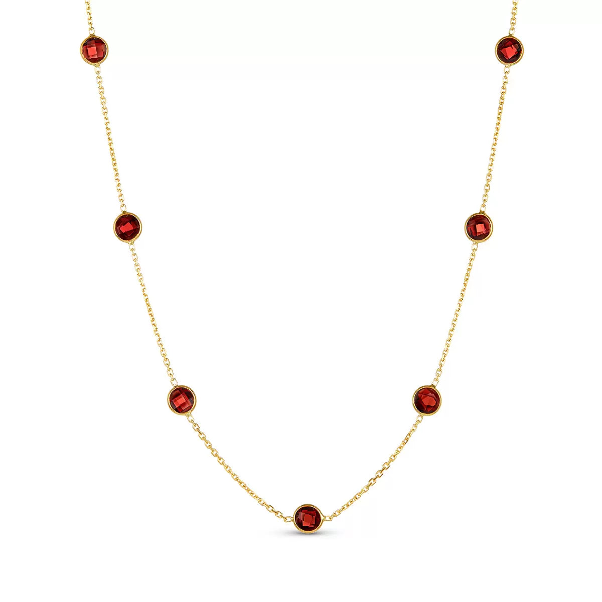 Round Cut Garnet Necklace, 14ct Yellow Gold