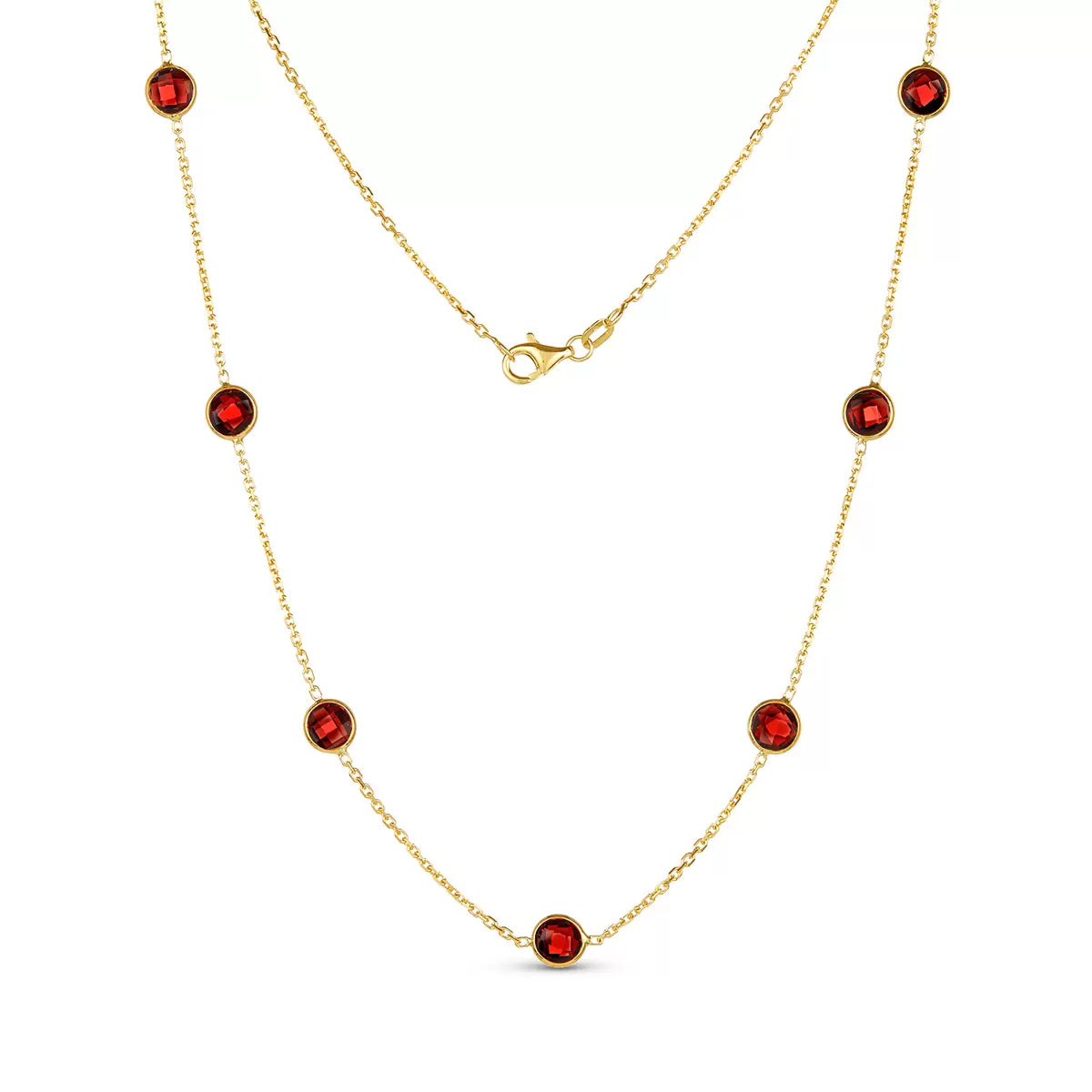 Round Cut Garnet Necklace, 14ct Yellow Gold