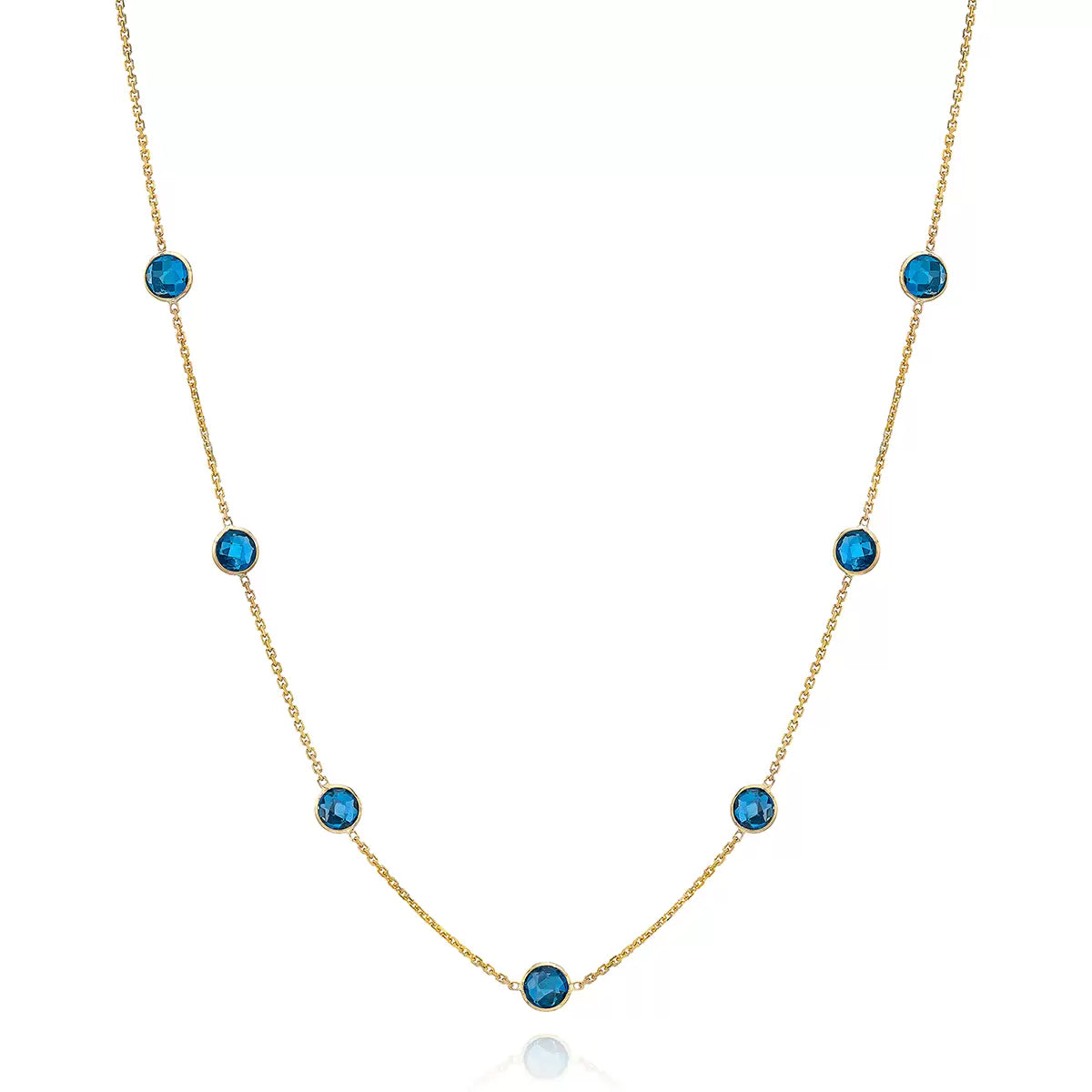 Round Cut Blue Topaz Necklace, 14ct Yellow Gold