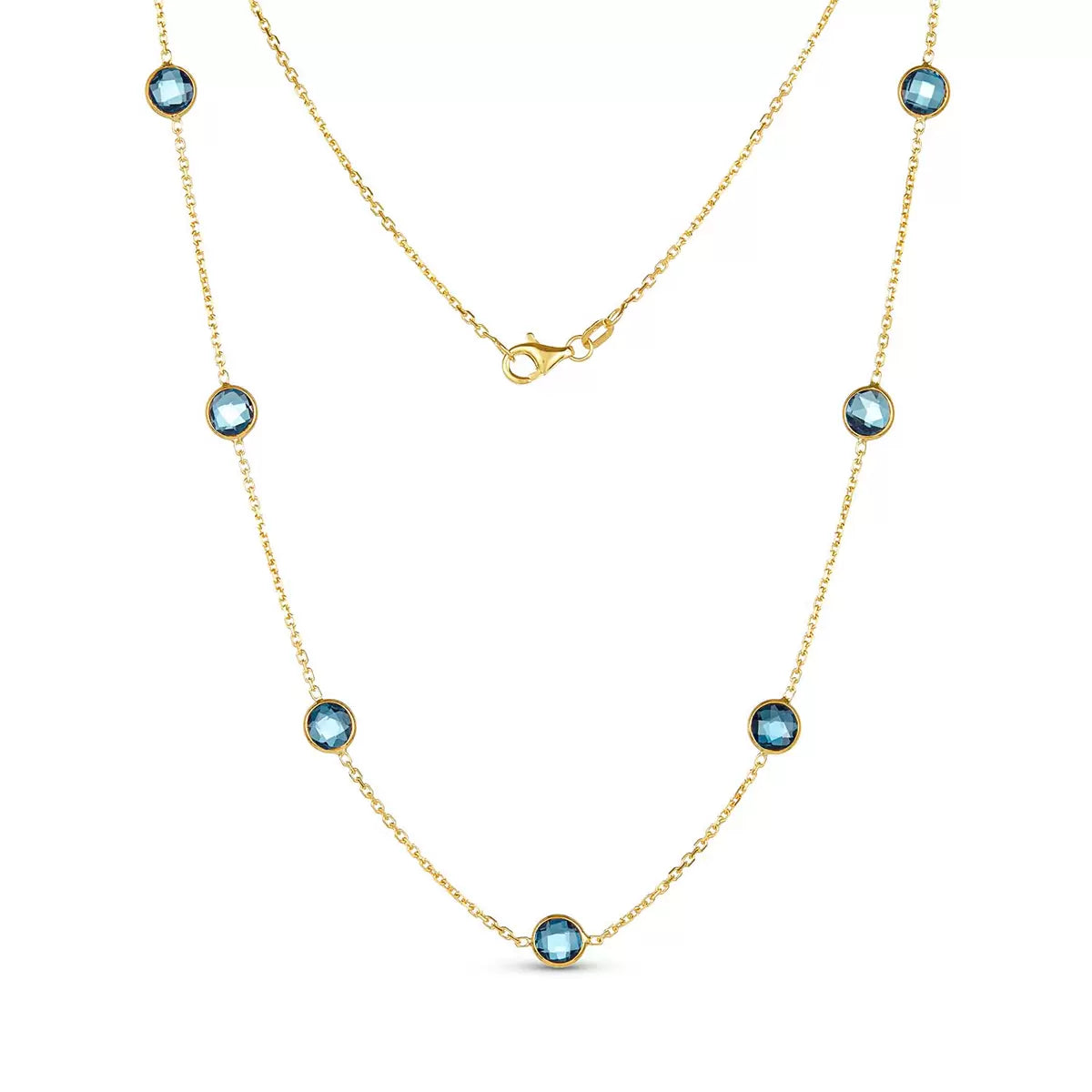 Round Cut Blue Topaz Necklace, 14ct Yellow Gold