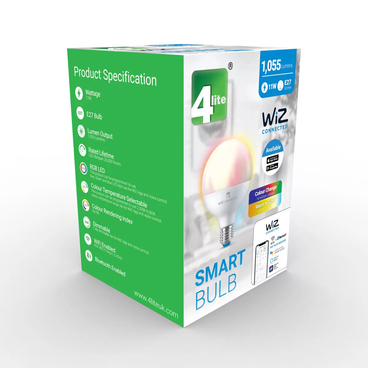 4lite WiZ Connected LED G95 E27 Colour Tuneable Smart Bulb, 2 Pack