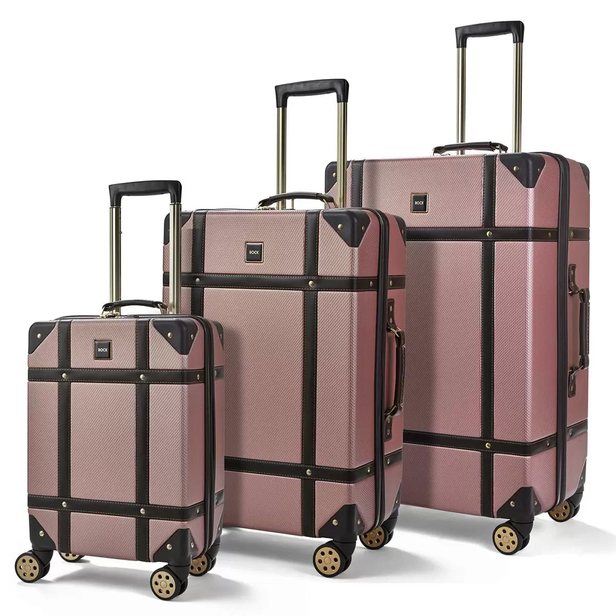 Rock Vintage 3 Piece Hardside Luggage Set in Pink