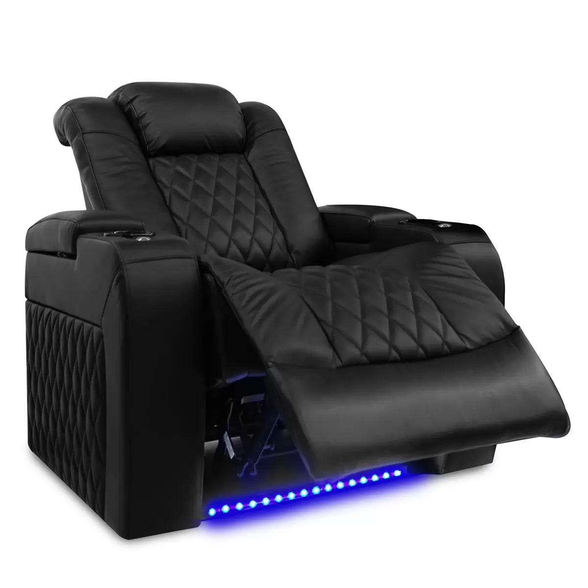 Valencia Tuscany Row of 4 Black Leather Power Reclining Home Theatre Seating