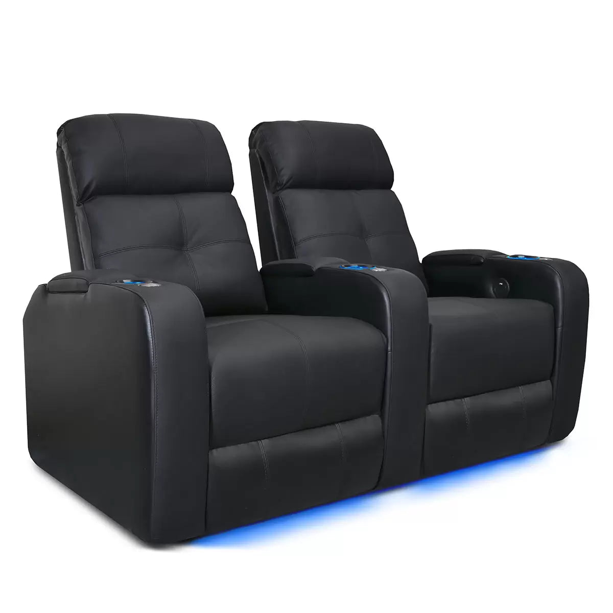 Valencia Verona Row of 2 Black Leather Power Reclining Home Theatre Seating