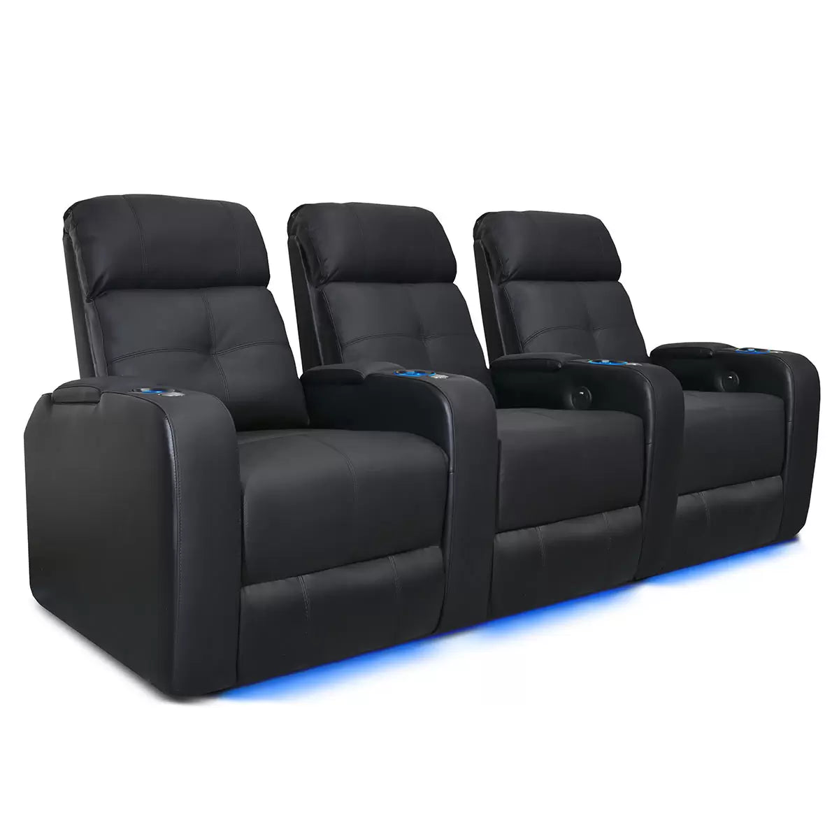 Valencia Verona Row of 3 Black Leather Power Reclining Home Theatre Seating