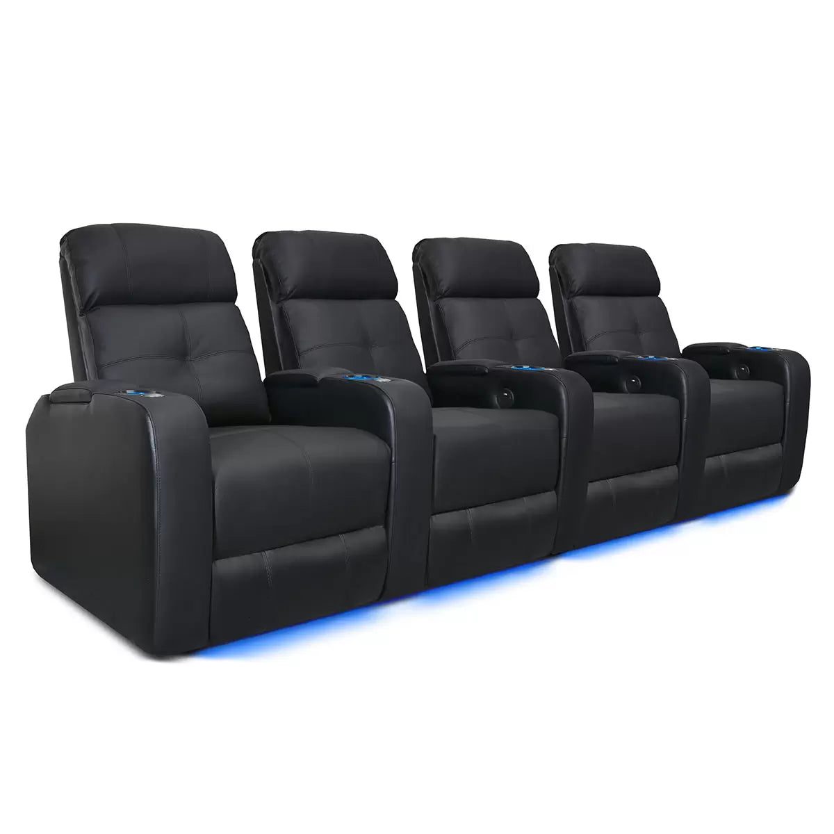 Valencia Verona Row of 4 Black Leather Power Reclining Home Theatre Seating