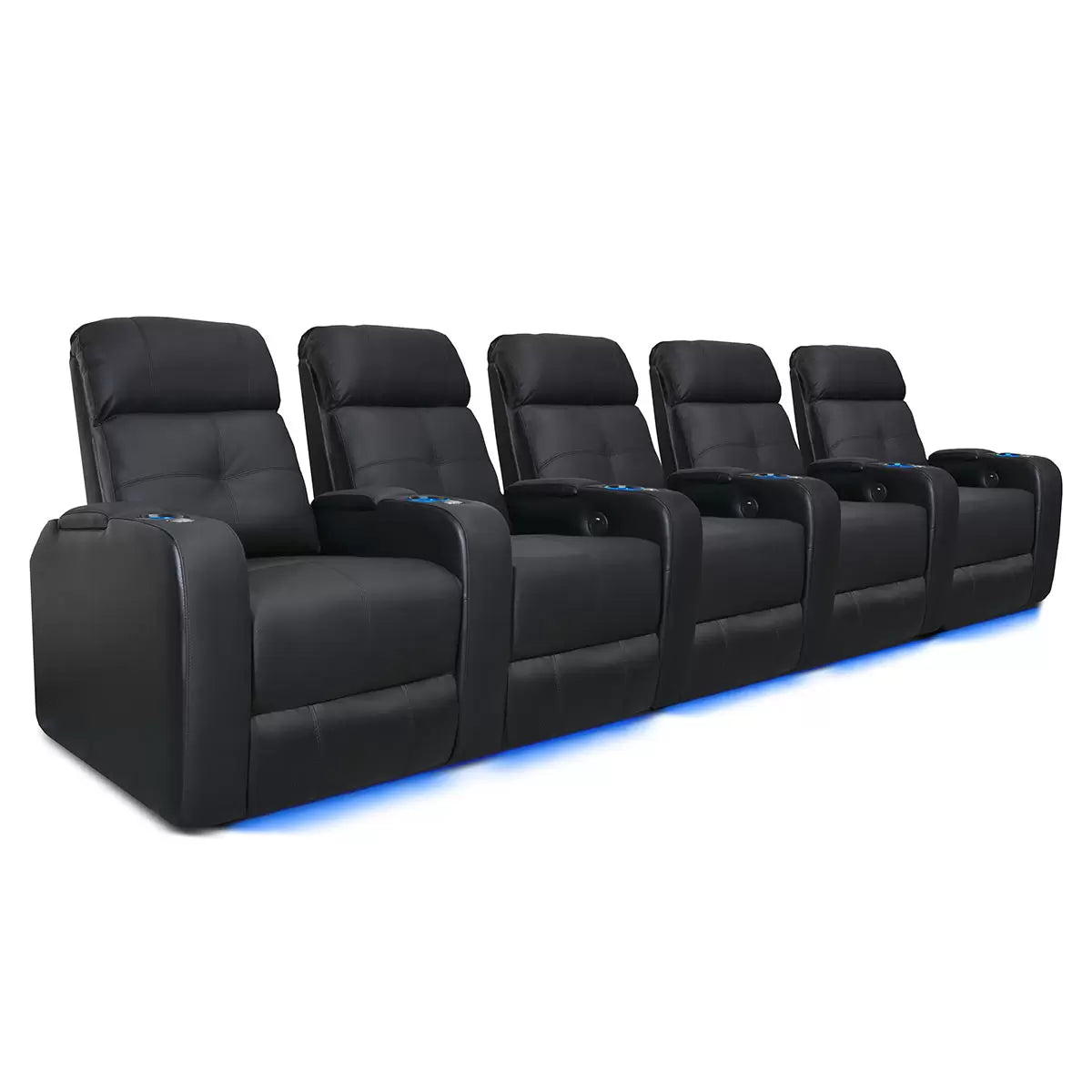 Valencia Verona Row of 5 Black Leather Power Reclining Home Theatre Seating