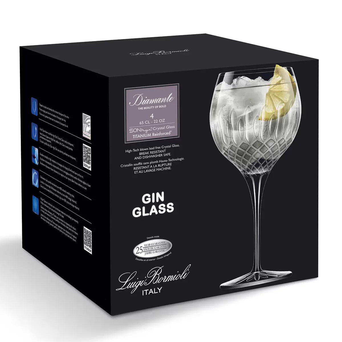 Luigi Bormioli Diamante Crystal Gin Glasses, 650ml, 8 Pack
