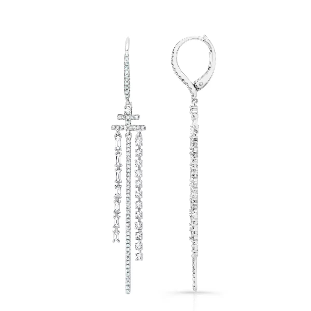 1.04ctw Round Brilliant Cut Diamond Dangle Earrings, 18ct White Gold