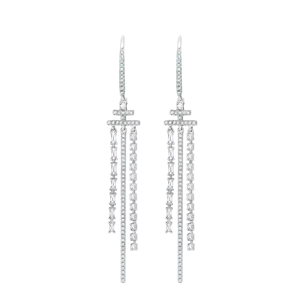 1.04ctw Round Brilliant Cut Diamond Dangle Earrings, 18ct White Gold