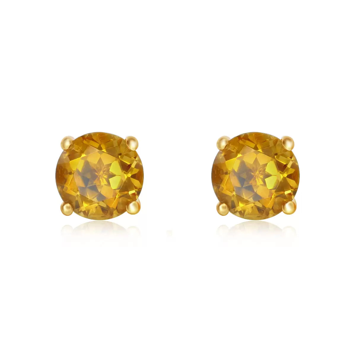 Round Cut Citrine Stud Earrings, 14ct Yellow Gold