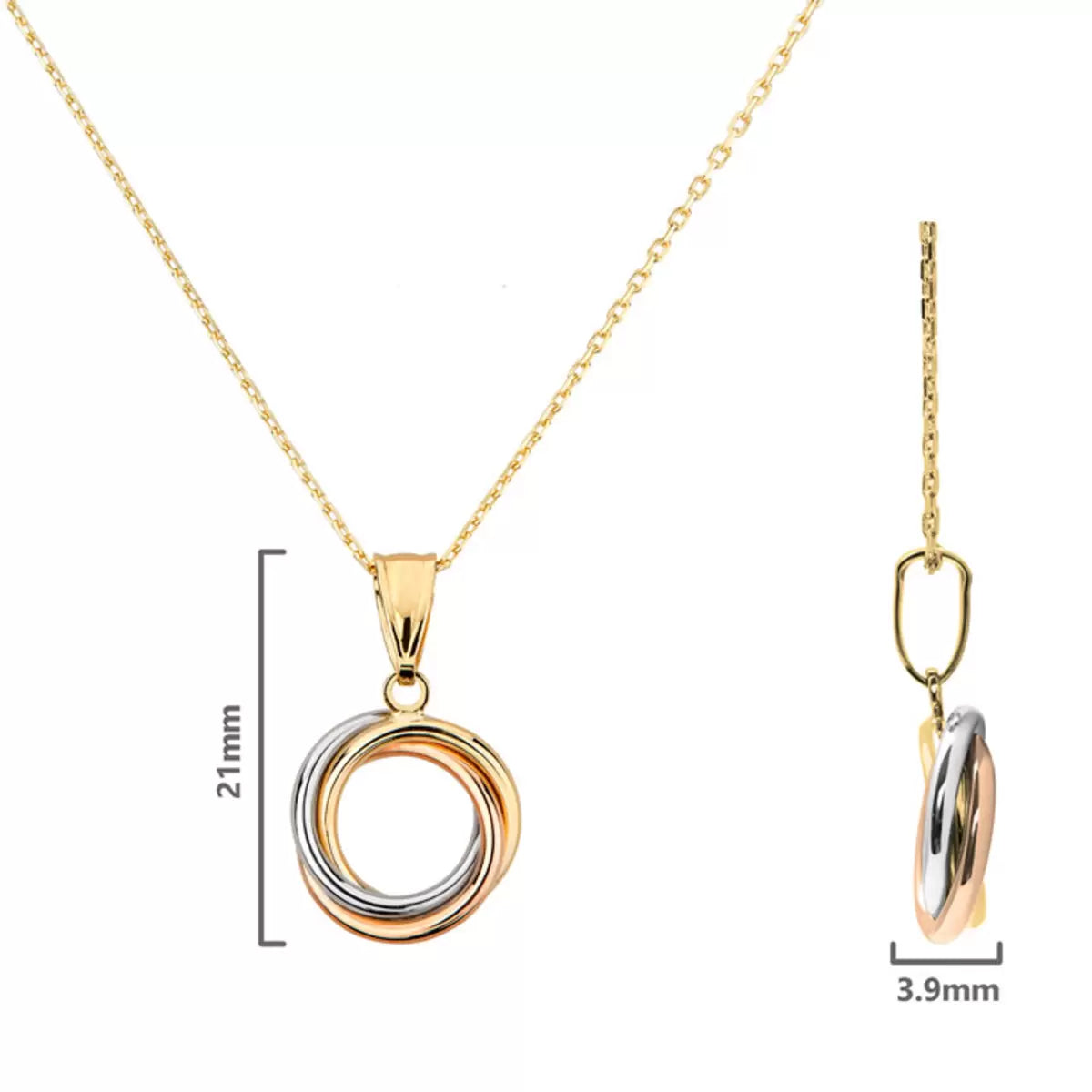 14ct Tri Colour Gold Knot Pendant