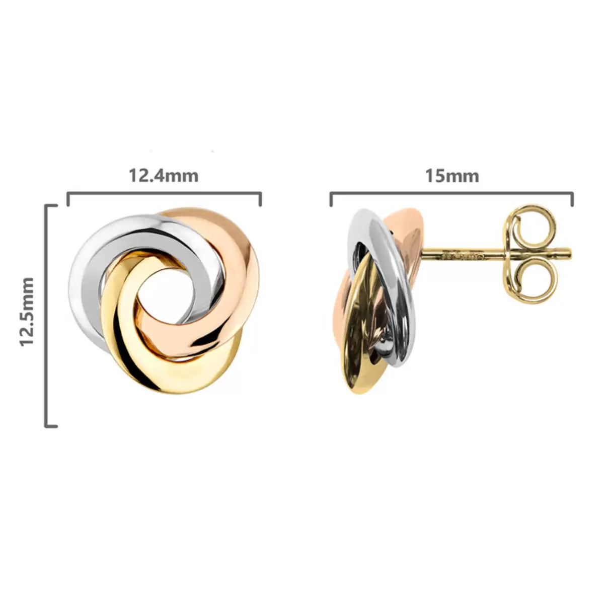 14ct Tri Colour Gold Knot Stud Earrings