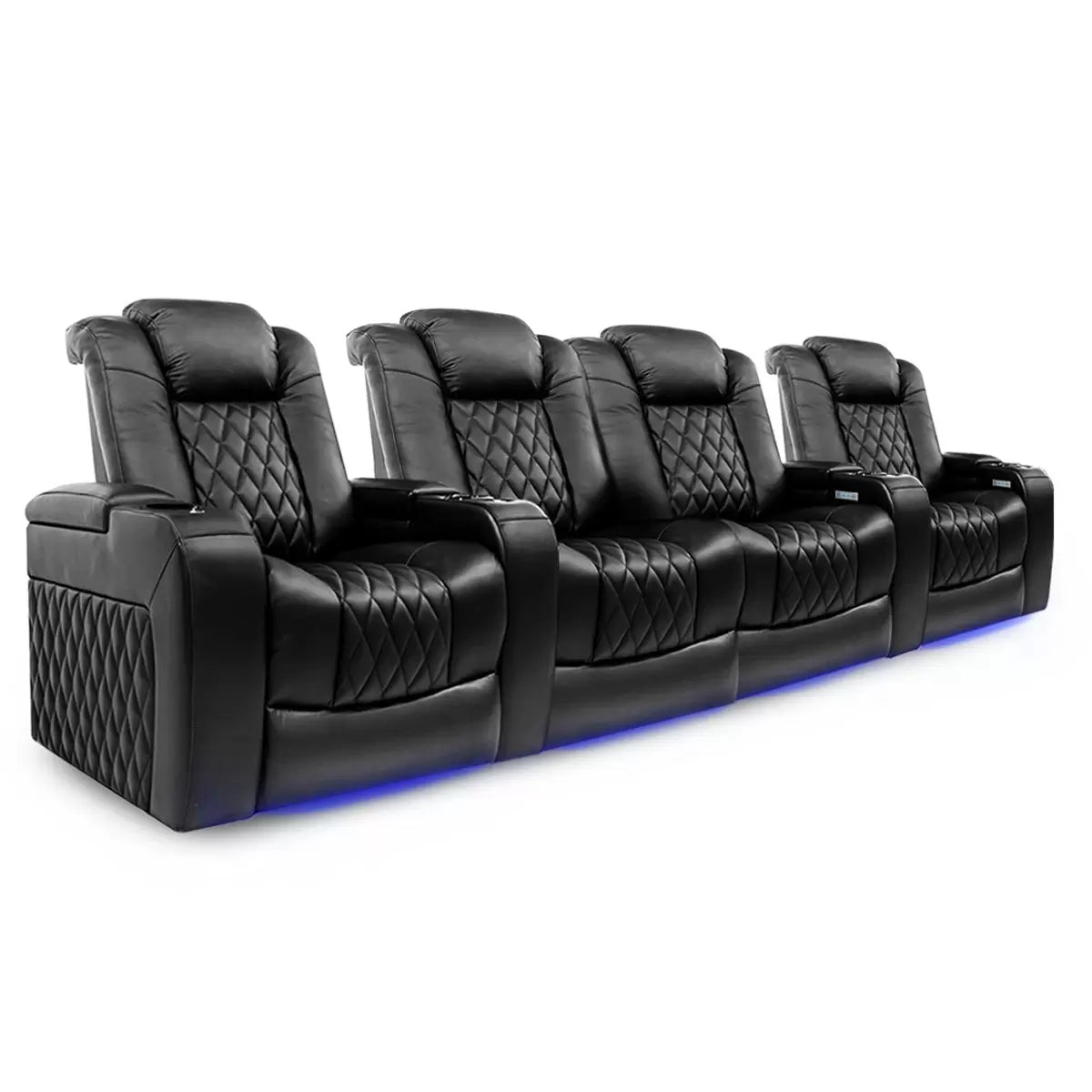 Valencia Tuscany Row of 4 Black Leather Power Reclining Home Theatre Seating