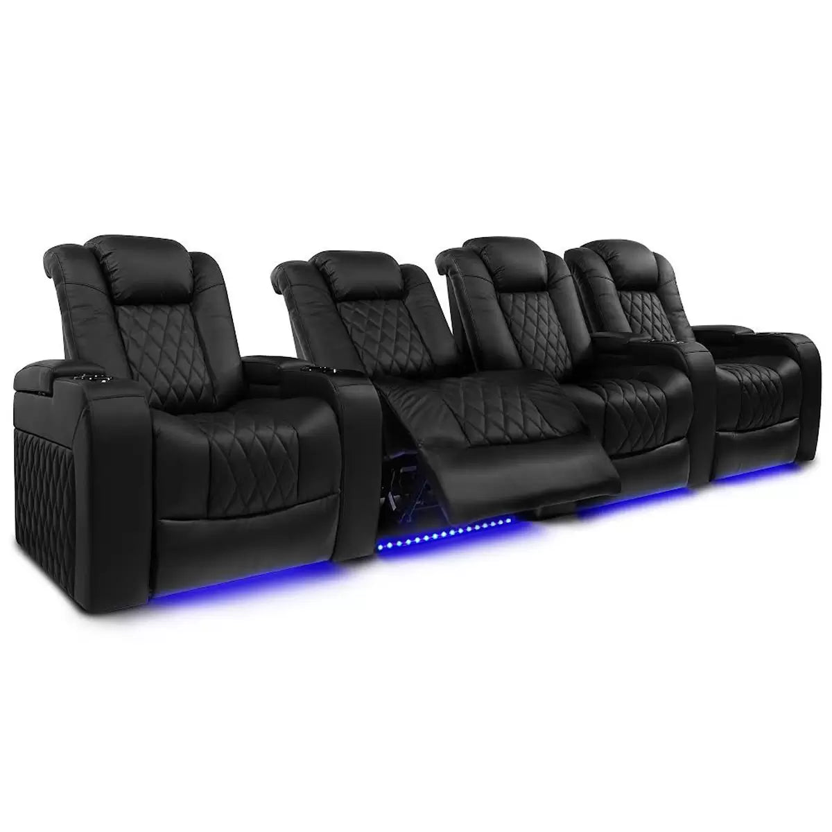 Valencia Tuscany Row of 4 Black Leather Power Reclining Home Theatre Seating