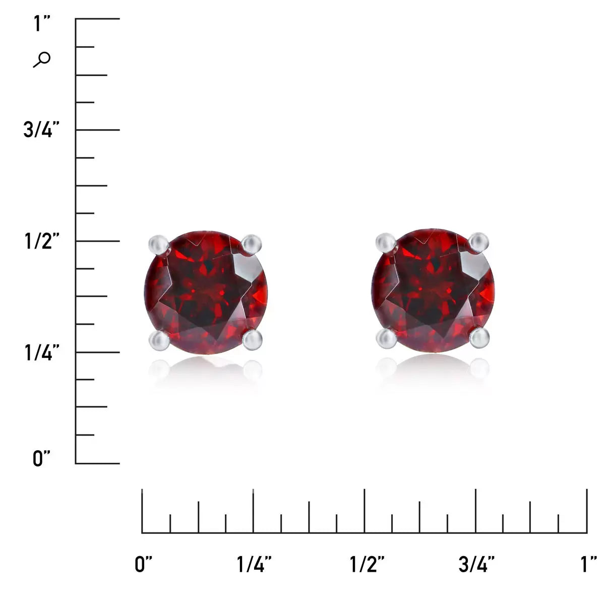 Round Cut Garnet Stud Earrings, 14ct White Gold