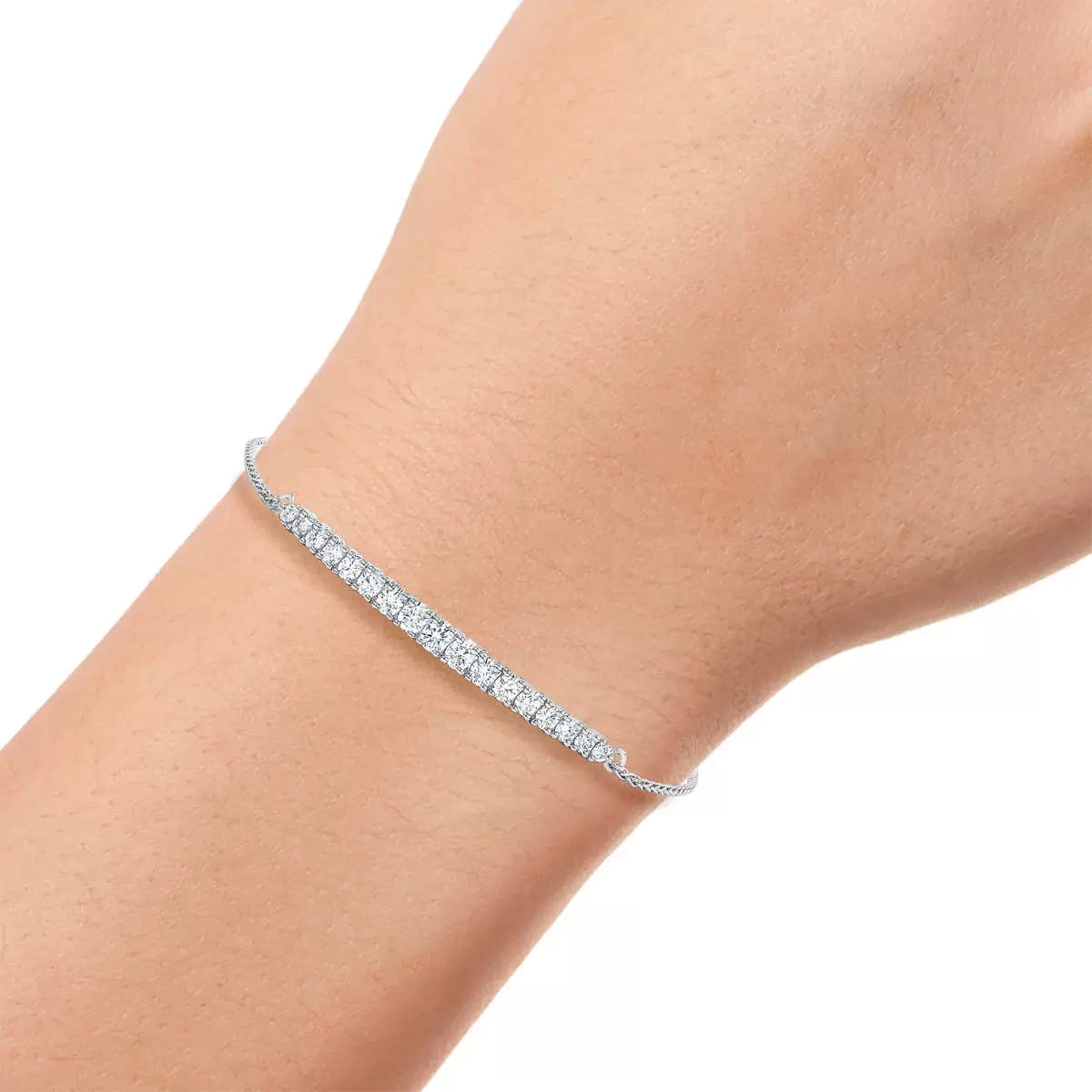 1.00ctw Round Brilliant Cut Diamond Bolo Bracelet, 14ct White Gold