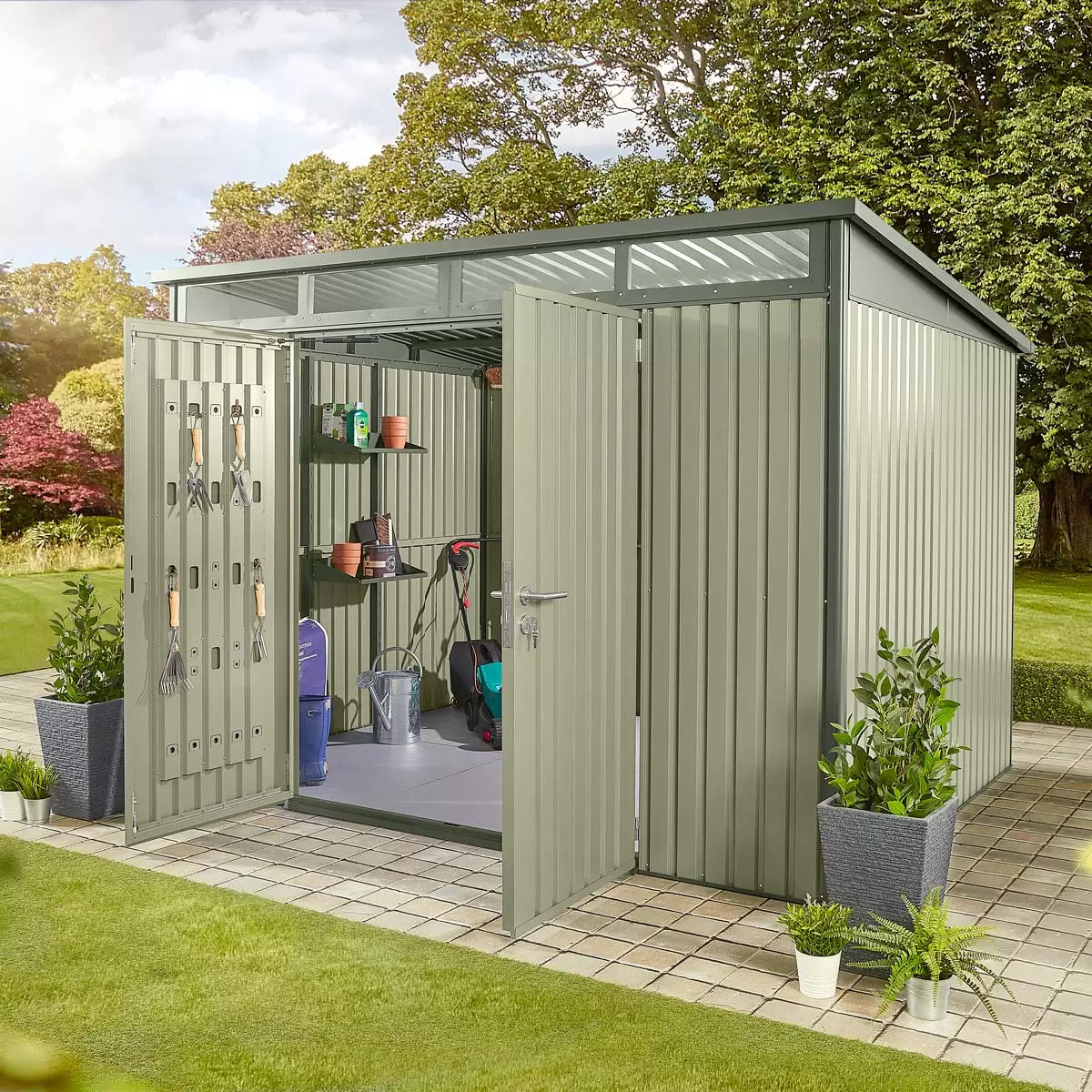 Stone Garden 10ft x 8ft (3m x 2.4m) Large Two Door Steel Shed