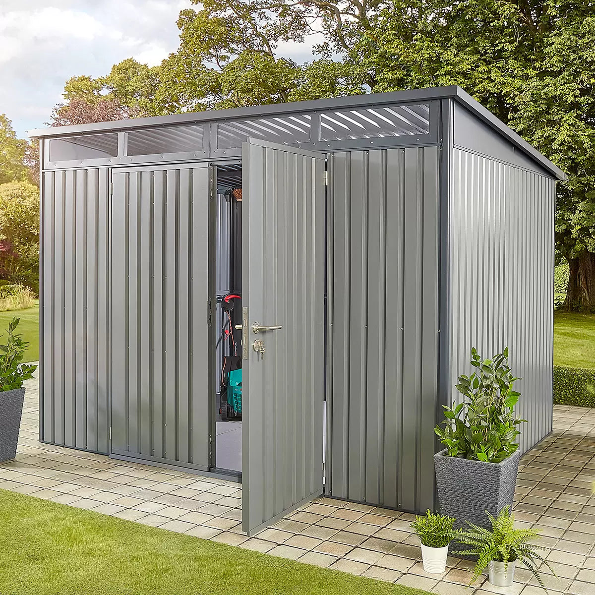 Stone Garden 10ft x 8ft (3m x 2.4m) Large Two Door Steel Shed