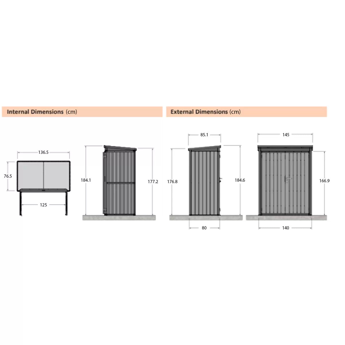 Stone Garden 4ft 7" x 2ft 6" (1.45 x 0.8m) Vertical 1, 887 Litre Steel Shed in 2